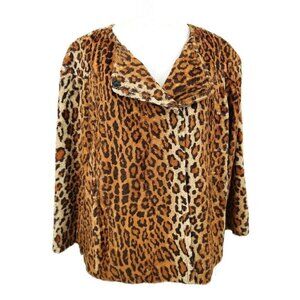 Adec Rouge Ligne Leopard Jacket Womens 14/48 Pockets Snap Coat